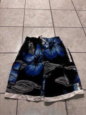 Men's Vintage B.Split Black & Blue Floral Swim Trunks size L